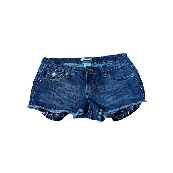 BONGO Womens Juniors Blue w/Sequins Denim SHORTS Size 7 - Picture 1 of 12